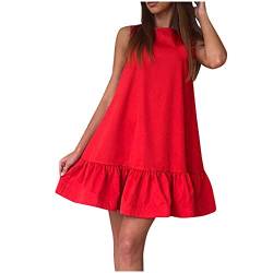 TDEOK Kleid Langarm Elegant Damen Weste Faltkleid Farbe Ärmellose Feste Mode Frauen O-Ausschnitt lässige weiche Frauenkleid Kleid Damen Weihnachten von TDEOK