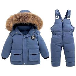 TDEOK Kleinkind Winter Kind Mädchen Und Jungen Einfarbig Schneeanzug Schnee Hosen Und Jacken Kleidung Mantel Kind Kleidung (Blue, 18-24 Months) von TDEOK