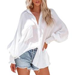 TDEOK Longshirt Damen Langarm Lässig Langarmshirt Damen Weiss Casual Oberteile Hemd Lose Tops Tunika Bluse Casual Bluse Frauen Shirts Tshirts Slim Bluse von TDEOK