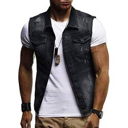 TDEOK Sommerjacke Herren Leicht: Jeansweste Herren Ärmellos Schwarz Jeansjacke Ärmellose Übergangsjacke-Jeansjacken Vintage Denim Weste Denimweste Zerrissene-Jeanswesten Jacke Weste Cowboy-Weste von TDEOK