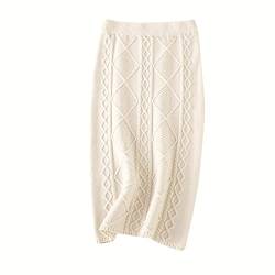 TDEOK Strickrock Damen Winter - Bleistiftrock Lang Strick Midirock Mit Zopfmuster Strickrock,Vintage Strickrock,Winter Boho Strickrock,Elastische Rock,High Waist Röcke Schwarz,Grau,Khaki,Grün,Beige von TDEOK