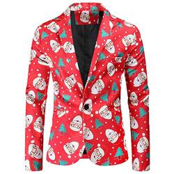 TDEOK Weihnachtsblazer für Herren Rot Bedruckte Langarm Anzugjacke KostüM Blazer Slim Fit Blazer Freizeit Sakkos Kleidung für Geburtstag Festlich Party Weihnachten Abend von TDEOK