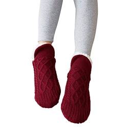 TDEOK Wein Socken Bodenstrümpfe plus dickes Fleece, um warme Socken zu halten, leichte Baumwollsocken Stutzen Ohne Socken Rot (C, 40-42) von TDEOK