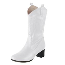 TDEOK Weiße Damen Wohnungen Runde Zehe Low-Heels Freizeitschuh Western Cowboy Boots Schuhe Damen Pumps 43 (White, 43) von TDEOK