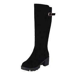 Teil 2 kniehohe Stiefel Reißverschluss hohe Stiefel mit dicken Absätzen Freizeitschuhe Hochzeit Schuhe Damen Hoch (Black, 40) von TDEOK