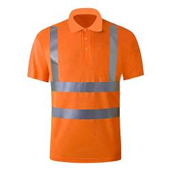 Warnschutz Poloshirt Herren - Arbeitsjacke Herren Sommer Baumwolle - Sicherheits Warnshirt T Shirt Große Größen T-Shirt Lang Unisex Warn Poloshirt Damen Jacke Workout Kurzarm Orange Dünn Wasserdicht von TDEOK