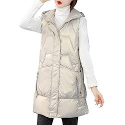 Winterweste Damen Warm - Lange Weste Damen Mit Kapuze Leichte Steppweste-GläNzend Daunenweste Lang Winterjacke Warm Outdoorweste Winddichte Daunenweste-Steppmantel-Kapuzenweste-Daunenjacke-Steppjacke von TDEOK