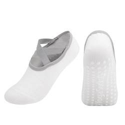 Yoga-Socken für Damen, rutschfeste Griffe und Riemen, ideal für Ballett, Tanz, Barfußtraining Socken Kinder 22 (White, One Size) von TDEOK
