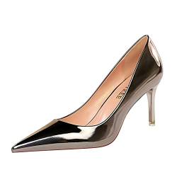 Damen Stiletto High Heels, Sexy Geschlossene Spitze Zehen Pumps 10.5cm Klassische Party Prom Hochzeit High Heel für Frauen,Bronze (7.5cm),38 EU von TDHLW