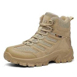 TDHLW Militärstiefel für Herren Taktische Stiefel atmungsaktives Gefüttert Armeestiefel rutschfeste Hohe Wanderschuhe Herren Outdoor Schuhe Herren Kampfstiefel Arbeiten Camping,Beige,42 EU von TDHLW