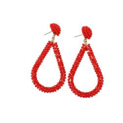 Lange Hohle Perlen-Quasten-Ohrringe – Boho-Chic-Roter Ethnischer Anhänger,Handgefertigte Zopfperlen-Ohrringe,Valentinstagsgeschenke Für Damen Und Mädchen,Geschenke,Rot,Einheitsgröße von TDNEKMCA