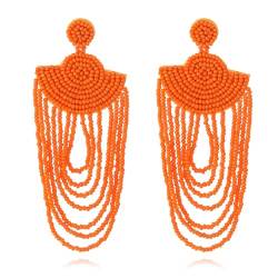 Ohrringe Mit Orangefarbenen Reisperlen Für Damen,Modisch,Geometrisch,Boho,Vintage,Palastperlen,Lang,Exquisit,Handgefertigt,Geflochten,Für Sommer,Strand,Party,Schmuck,Geschenk,Orange,Einheitsgröße von TDNEKMCA