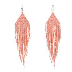 Orangefarbene Reisperlen-Ohrringe Für Damen – Modisches Dreieckiges Quasten-Design,Boho-Vintage-Palast-Perlen,Lang,Exquisit,Handgefertigt,Sommer,Strand,Party,Schmuck,Geschenk,Orange,Einheitsgröße von TDNEKMCA