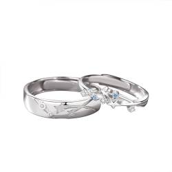 Passende, Verstellbare Eheringe Für Sie Und Ihn, Verlobungsring-Set Für Paare, Modischer Einfacher Stern-Mond-Ring, Versprechensringe Für Paare Für Valentinstagsgeschenke, Weiß, Einheitsgröße von TDNEKMCA