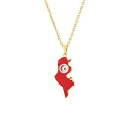 TDNEKMCA Afrika-Tunesien-Karte-Anhänger-Halskette – Modische Einfache Emaille Tropfendes Öl Für Männer Und Frauen,Patriotischer Ethnischer Schmuck,Geschenk,Weiß,45 Cm von TDNEKMCA