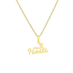 TDNEKMCA Haiti-Halskette für Frauen und Mädchen – schicker hohler Schmuck, haitianische ethnische patriotische Geburtstagsparty-Geschenke, gelb, 45 cm von TDNEKMCA