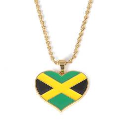 TDNEKMCA Jamaika-Karte, herzförmige Karte, Flagge, Anhänger, Halskette für Damen und Herren – jamaikanische Party, Geburtstag, Retro-Insulaner, Schmuck, Geschenk, gelb, 50 cm von TDNEKMCA