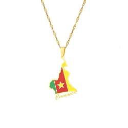TDNEKMCA Kamerun Tropfen Öl Eritrea Karte Flagge Anhänger Halsketten für Frauen kamerunischer patriotischer Schmuck Party Geburtstagsgeschenke, gelb, 45 cm von TDNEKMCA