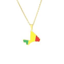 TDNEKMCA Mali-Flagge-Karte-Anhänger-Halskette – zierliche Hip-Hop-Kontinent-Halskette, Emaille-Schlüsselbeinkette, Schmuck, Halskette, Geschenk für Mädchen und Jungen, weiß, 45 cm von TDNEKMCA
