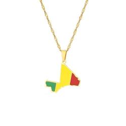 TDNEKMCA Mali-Karte-Flagge-Anhänger-Halskette für Damen und Herren – Hip Hop Mali traditioneller Tropfen-Öl-Schmuck, ethnische Geburtstagsparty-Geschenke, gelb, 50 cm von TDNEKMCA