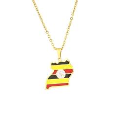 TDNEKMCA Mode Afrika Uganda Karte Anhänger Halskette – Persönlichkeit Einfache Tropfen Öl Polieren Männer Frauen Afrikanische Patriotische Ethnische Charme Schmuck Geschenk,Weiß,60 Cm von TDNEKMCA