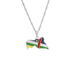 TDNEKMCA Mode Emaille Tropfen Öl Zentralafrikanische Republik Karte Flagge Anhänger Halskette Für Frauen Mädchen Persönlichkeit Ruander Schmuck Ethnische Party Geschenke, Weiß, 50 CM von TDNEKMCA