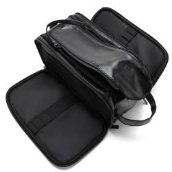 Kulturtasche für Männer Rasierset - Großes Dopp Kit für Männer mit 2 Reiseflaschen, Schwarz, Leder-Dopp-Set von TEABAN