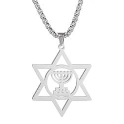 TEAMER Davidstern Anhänger Halskette Jüdisches Magen Amulett Edelstahl Halsketten Vintage Schmuck (Stil 4-Silber) von TEAMER