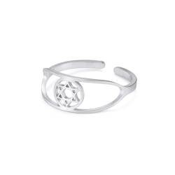 TEAMER Davidstern-Ring aus Edelstahl, verstellbar, Vintage-Fingerring, jüdischer Magen-Amulett-Schmuck für Frauen (Stil 3 – Silber) von TEAMER
