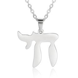 TEAMER Edelstahl Chai Symbol Halskette Davidstern Anhänger Hebräischer Segen Jüdisches Amulett Schmuck Für Frauen Männer (Chai Symbol Halskette - Silber) von TEAMER