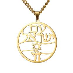 TEAMER Edelstahl Chai Symbol Halskette Davidstern Anhänger Hebräischer Segen Jüdisches Amulett Schmuck Für Frauen Männer (Chai-Symbol & Davidstern-Halskette - Gold) von TEAMER