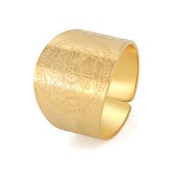 TEAMER Edelstahl Erzengel Metatron Engel des Lebens Siegel Amulett Ring Salomon Vintage Ringe Schmuck für Männer Frauen (10, 7 Erzengel -Gold) von TEAMER