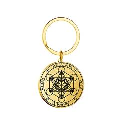 TEAMER Edelstahl Erzengel Metatron Schlüsselanhänger Heilige Geometrie Anhänger Siegel von Erzengel Engel Schmuck für Frauen Mädchen (Metatron Cube 2-Gold - Schlüsselanhänger) von TEAMER