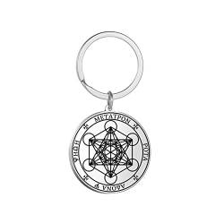 TEAMER Edelstahl Erzengel Metatron Schlüsselanhänger Heilige Geometrie Anhänger Siegel von Erzengel Engel Schmuck für Frauen Mädchen (Metatron Cube 2-Silber - Schlüsselanhänger) von TEAMER