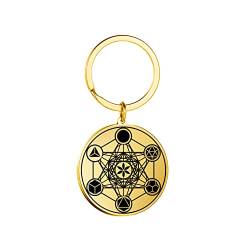 TEAMER Edelstahl Erzengel Metatron Schlüsselanhänger Heilige Geometrie Anhänger Siegel von Erzengel Engel Schmuck für Frauen Mädchen (Metatron Cube 3-Gold - Schlüsselanhänger) von TEAMER