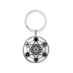 TEAMER Edelstahl Erzengel Metatron Schlüsselanhänger Heilige Geometrie Anhänger Siegel von Erzengel Engel Schmuck für Frauen Mädchen (Metatron Cube 3-Silber - Schlüsselanhänger) von TEAMER