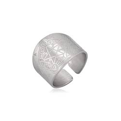 TEAMER Edelstahl Pentagramm Ring Dreifach-Mondgöttin Ring Lebensbaum Ring Wiccan Pagen Magisches Pentagramm Religionen Amulett Schmuck Für Männer Frauen (9, Pentagramm & Lebensbaum - Silber) von TEAMER