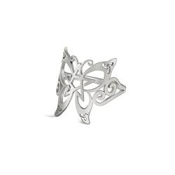 TEAMER Edelstahl Schmetterling Pentagramm Ring Keltischer Pentagramm Ring Wicca Pagan Amulett Schmuck für Frauen Männer (7, Stil 1 - Silber) von TEAMER