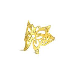 TEAMER Edelstahl Schmetterling Pentagramm Ring Keltischer Pentagramm Ring Wicca Pagan Amulett Schmuck für Frauen Männer (8, Stil 1 - Gold) von TEAMER