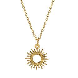 TEAMER Edelstahl Sonne Herz böhmische Halskette Sunburst Spike Anhänger zierlich Chic Alltag Sommerschmuck für Frauen (Sonne 2 - Gold) von TEAMER