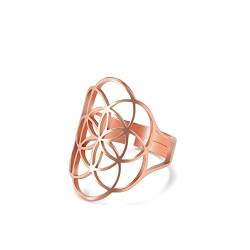TEAMER Größenverstellbarer Erzengel Metatron Edelstahl-Ring, verstellbare Blume des Lebens, Schmuck für Frauen und Mädchen (Rose Gold-Style A) von TEAMER