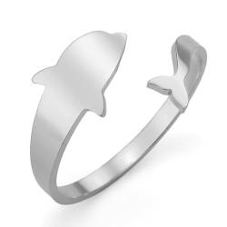 TEAMER Halskette Delfin Ring Edelstahl Niedlicher springender Delfin Anhänger Delfin Liebhaber Tier Boho Sommer Meer Schmuck Für Frauen Männer (Delfin Ring - Silber) von TEAMER