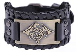 TEAMER Keltisch Dreifaltigkeit Knoten Triquetra Armband Flügel Drache Lederarmband Geschenk Schmuck für Männer (Antique Bronze, Schwarz) von TEAMER