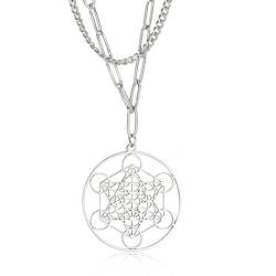 TEAMER Metatron Würfel Halskette Heilige Geometrie Anhänger Erzengel Siegel Engel Halskette Edelstahl Schmuck, Pendant Size:40.8*37.8mm, Edelstahl, unbekannt von TEAMER