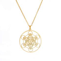 TEAMER Metatron Würfel Halskette Heilige Geometrie Anhänger Siegel des Erzengels Engel Halskette Edelstahl Schmuck (GOLD) von TEAMER