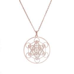 TEAMER Metatron Würfel Halskette Heilige Geometrie Anhänger Siegel des Erzengels Engel Halskette Edelstahl Schmuck (ROSGOLD) von TEAMER