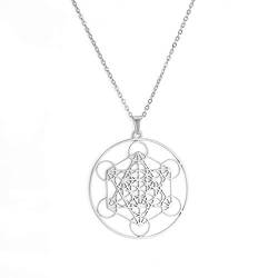 TEAMER Metatron Würfel Halskette Heilige Geometrie Anhänger Siegel des Erzengels Engel Halskette Edelstahl Schmuck (SILBER) von TEAMER