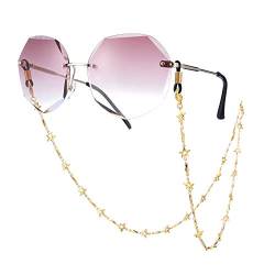 TEAMER Mode Fünfzackigen Stern Brillenkette Sonnenbrillenband Gold Brillenhalter Lesebrille Strap für Frauen (Schwarz) von TEAMER
