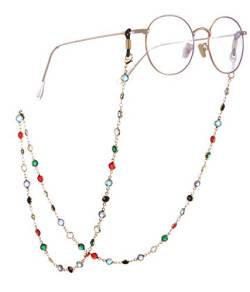 TEAMER Mode bunte Brillenkette Sonnenbrillenband Brillenhalter Kristall Statement Perlen Lesung böhmischen Glasband für Frauen Mädchen（Gold mit schwarzem Gummi） von TEAMER