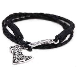 TEAMER Nordische Wikinger Axt Wickelarmband Amulett Triquetra Muster Anhänger Armband Geschenk für Männer Frauen（Antik Silber & Geflecht PU） von TEAMER
